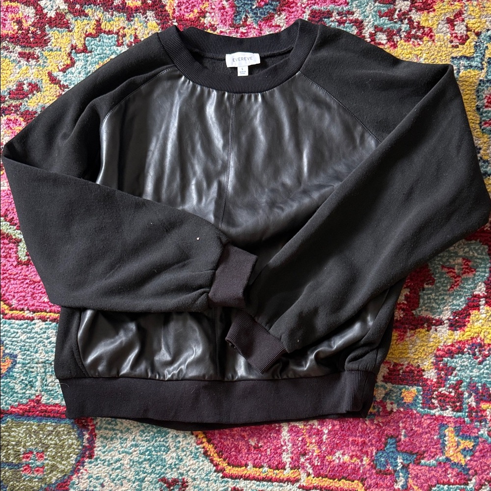 Evereve Black Faux Leather Panel Sweater